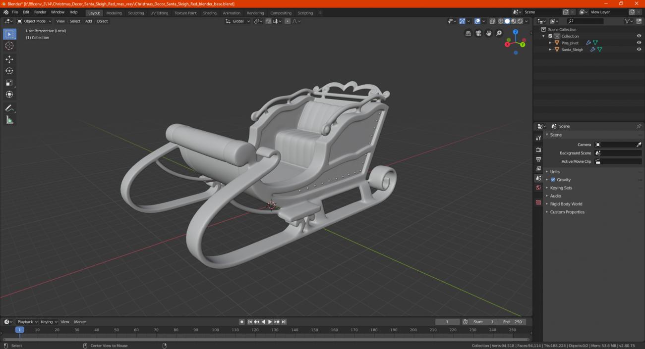 3D Silver Sleigh model