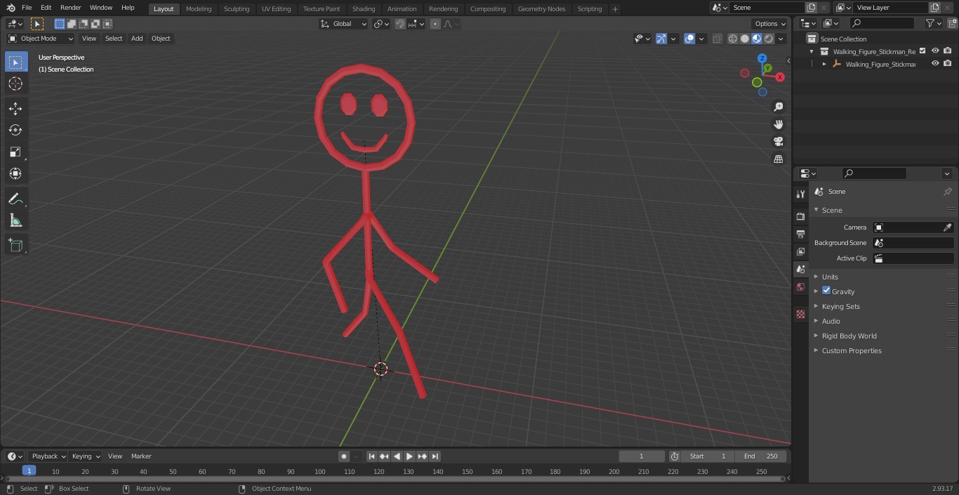 Walking Figure Stickman Red 3D