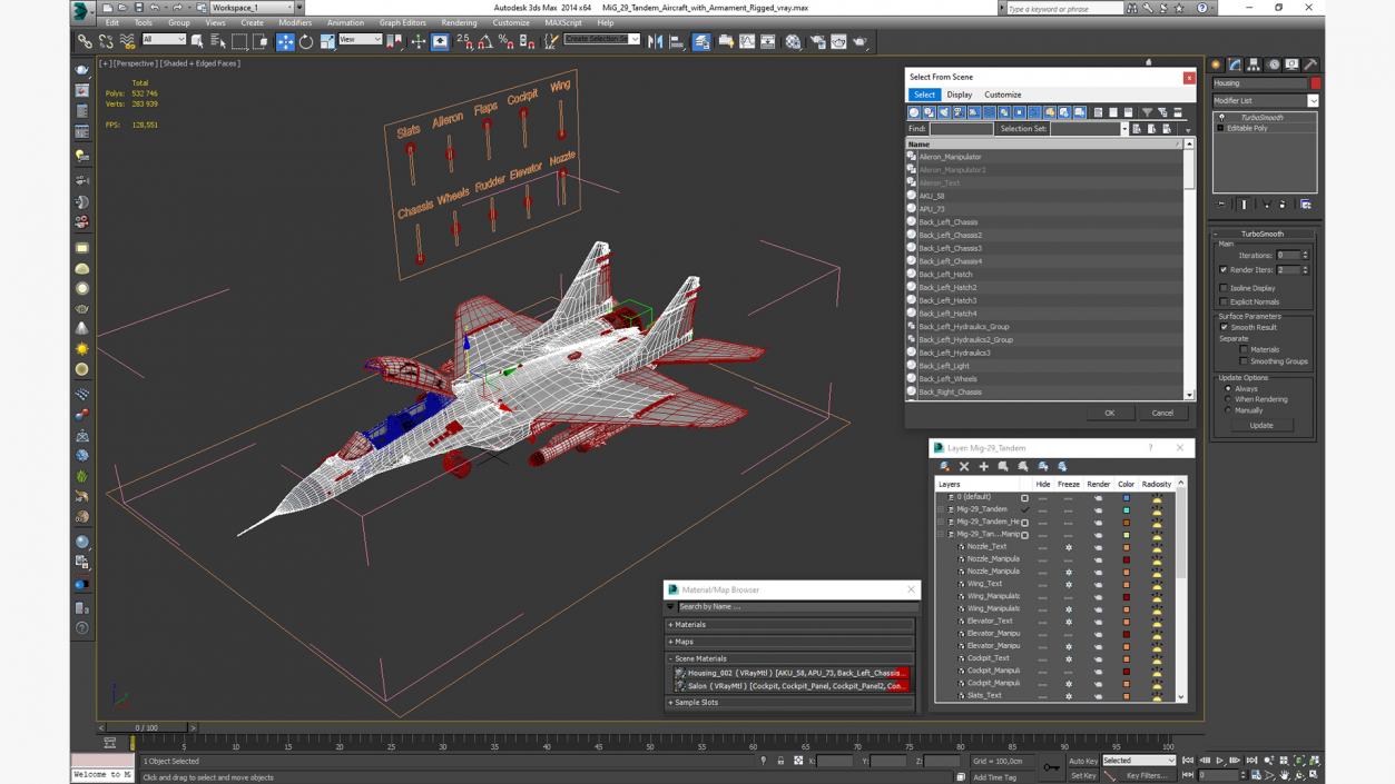 3D MiG 29 Tandem Aircraft with Armament Rigged model