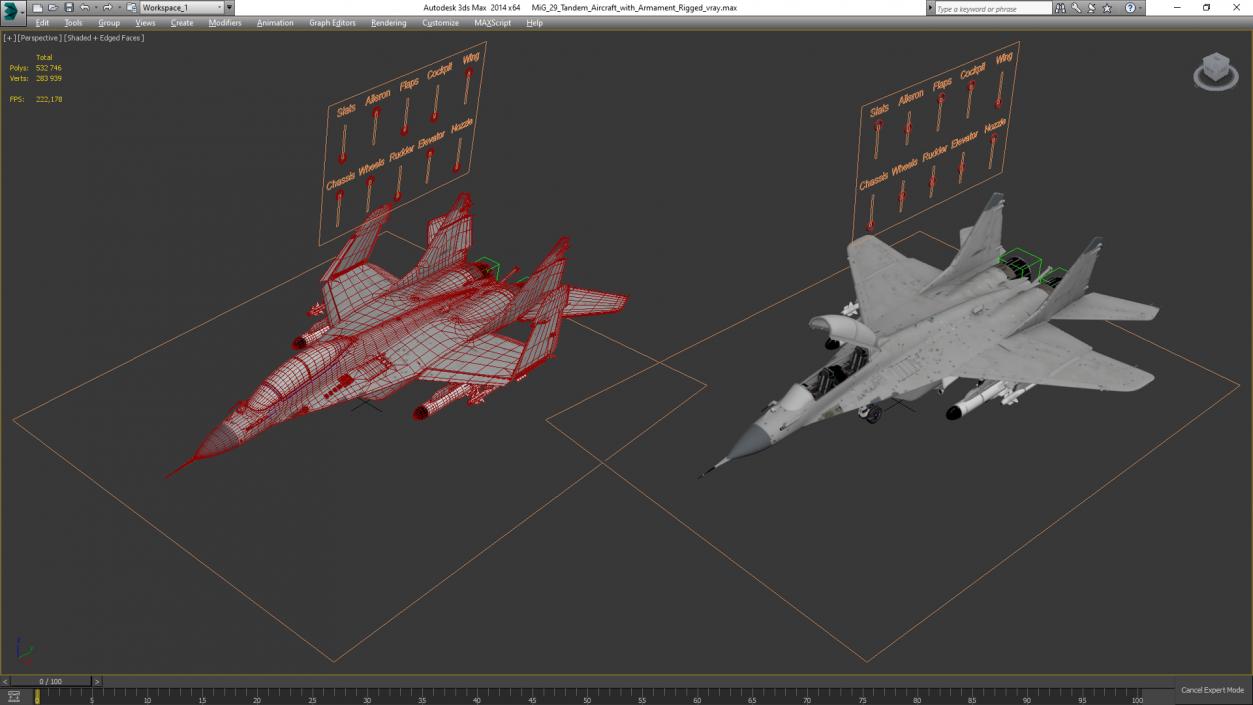 MiG 29 Tandem Aircraft with Armament Rigged for Cinema 4D 3D