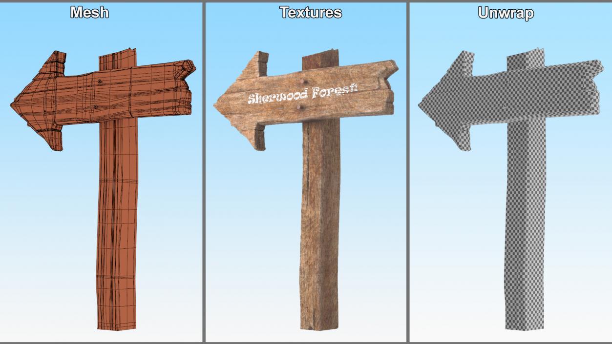 3D Aged Wooden Arrow Signpost