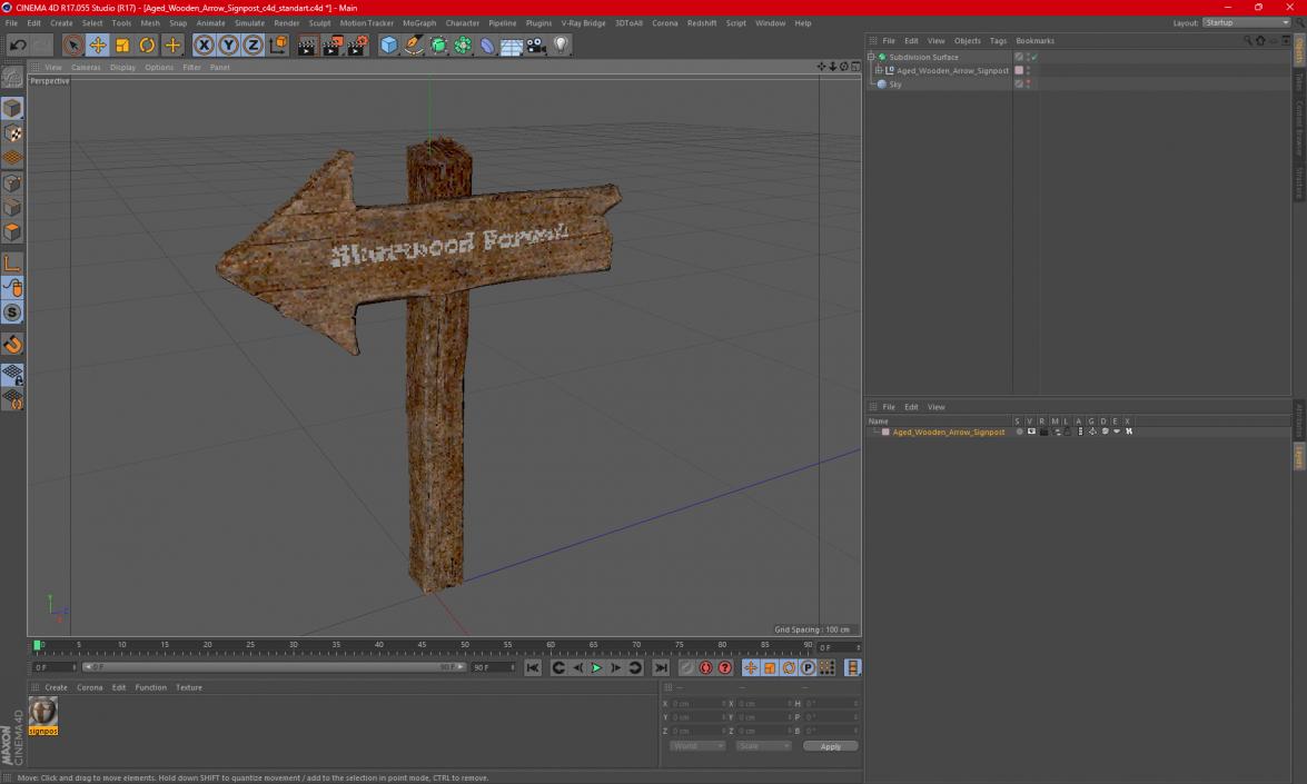 3D Aged Wooden Arrow Signpost