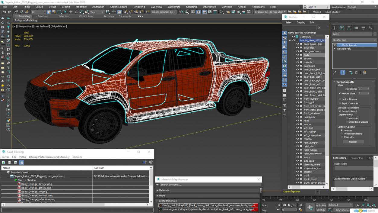 3D Toyota Hilux 2022 Orange Rigged