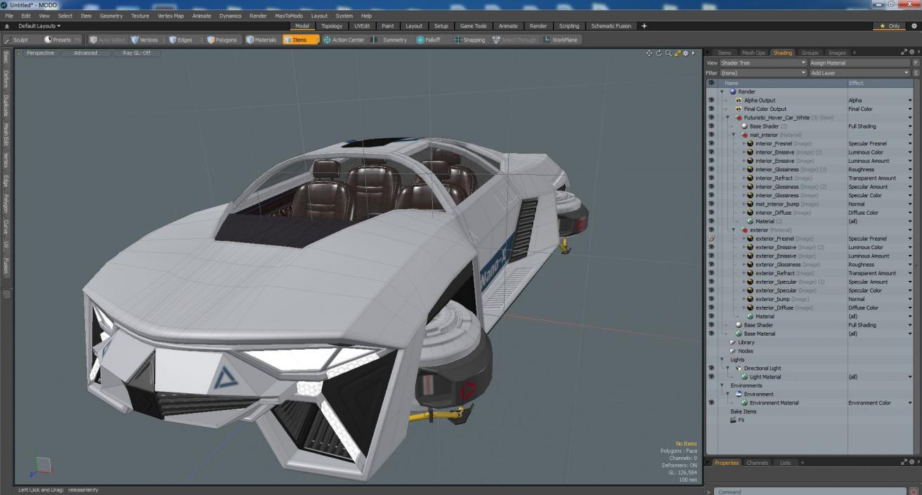 3D Sci-Fi Hover Car White Simple Interior model