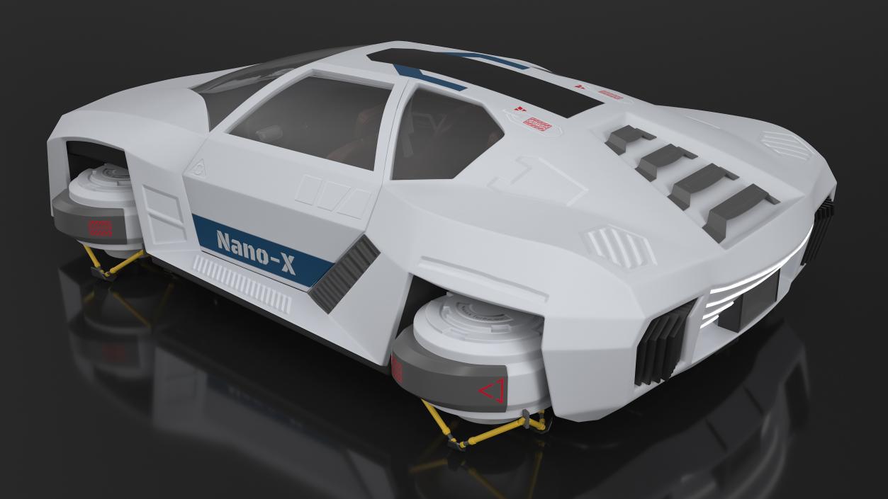 3D Sci-Fi Hover Car White Simple Interior model