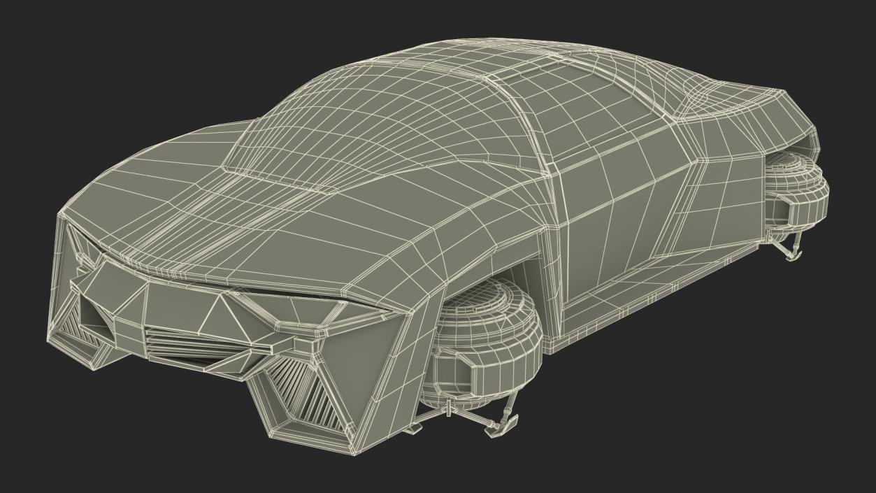 3D Sci-Fi Hover Car White Simple Interior model