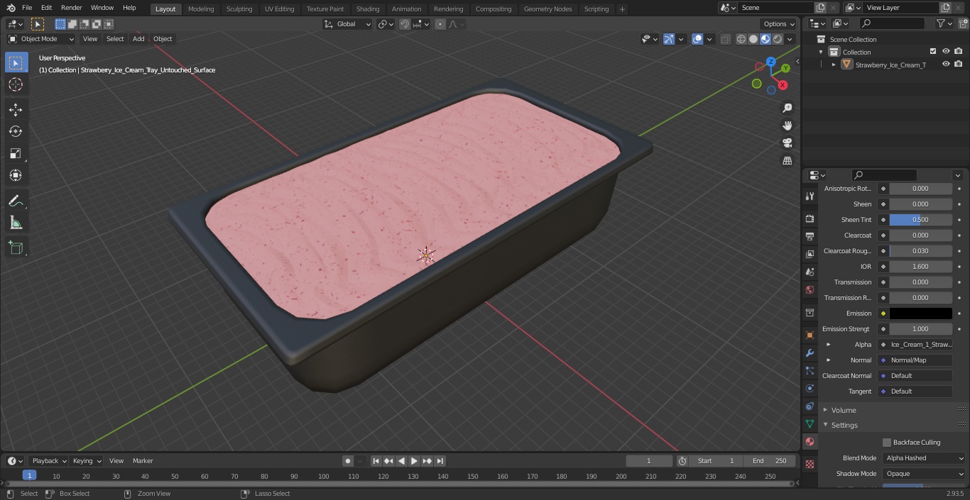 3D Strawberry Ice Cream Tray Untouched Surface model