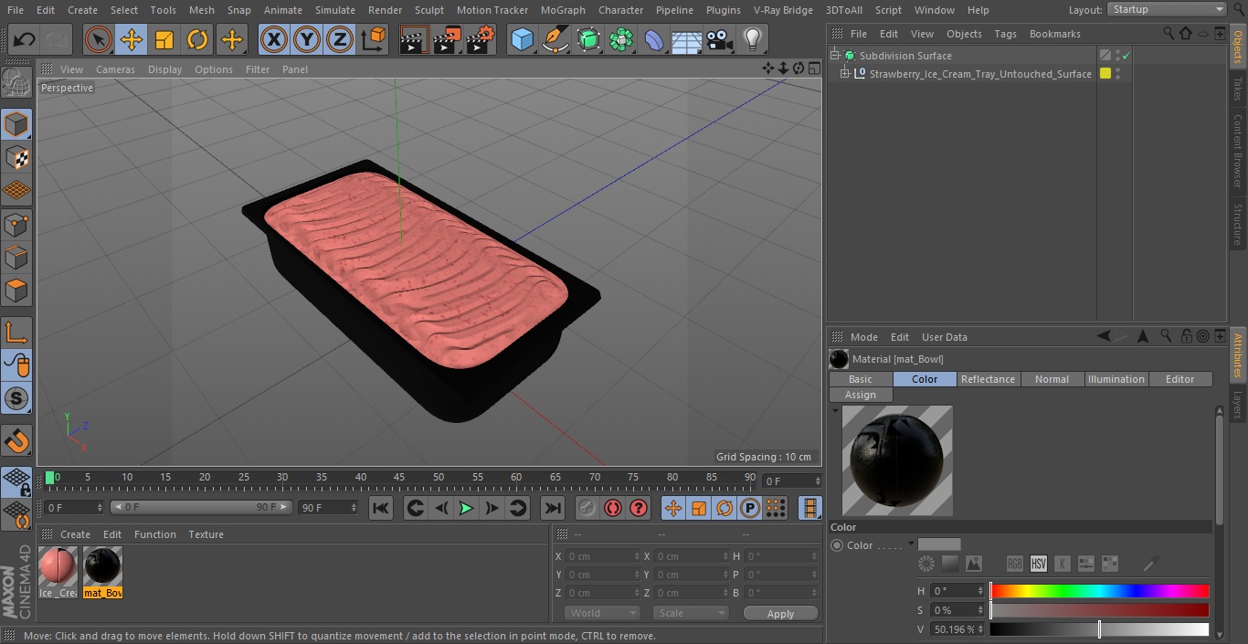 3D Strawberry Ice Cream Tray Untouched Surface model