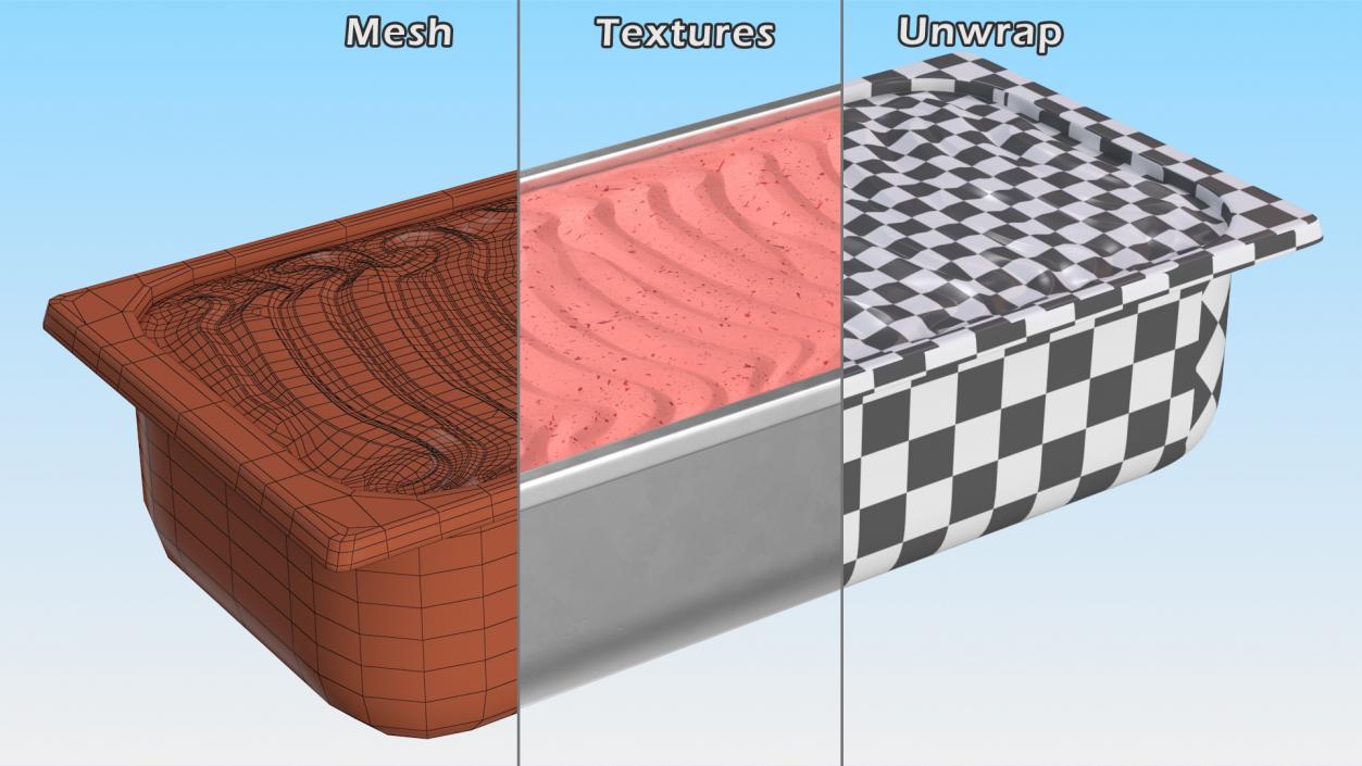 3D Strawberry Ice Cream Tray Untouched Surface model