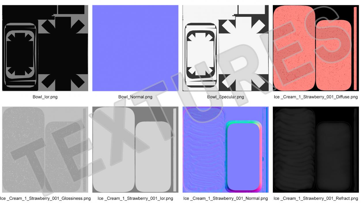 3D Strawberry Ice Cream Tray Untouched Surface model