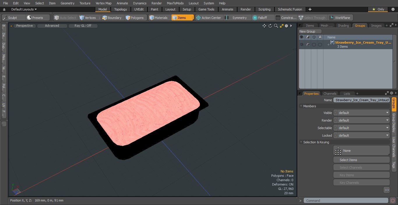 3D Strawberry Ice Cream Tray Untouched Surface model