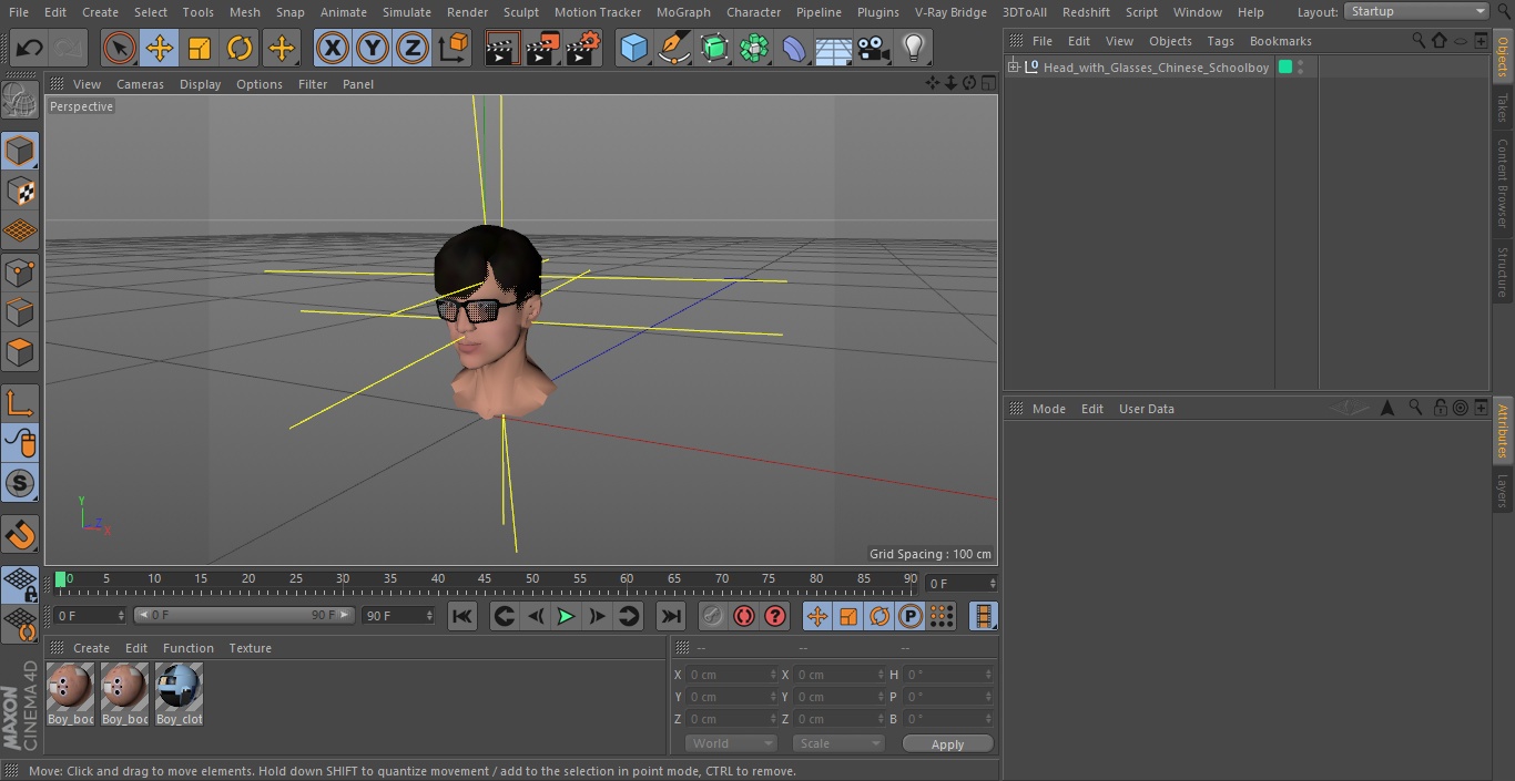 3D model Head with Glasses Chinese Schoolboy