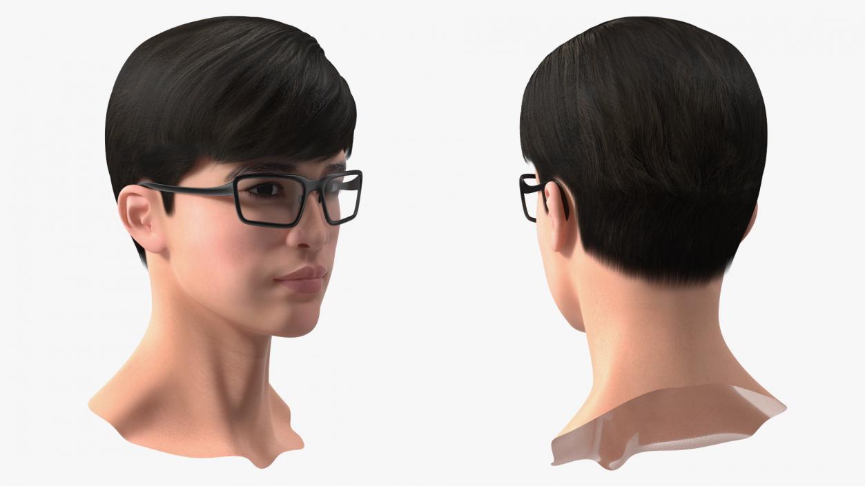 3D model Head with Glasses Chinese Schoolboy