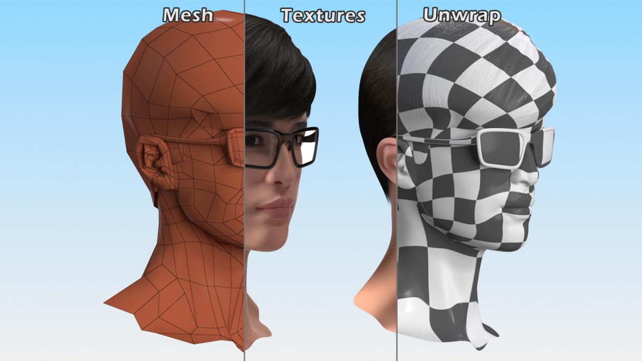 3D model Head with Glasses Chinese Schoolboy