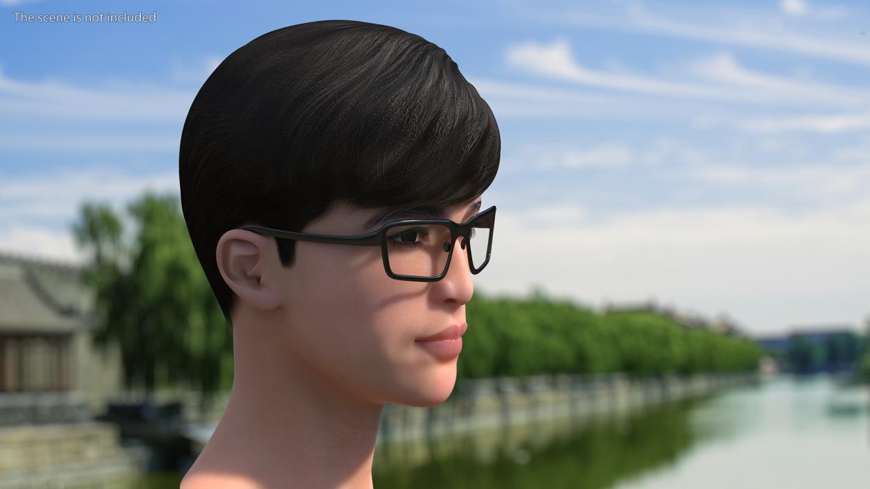 3D model Head with Glasses Chinese Schoolboy