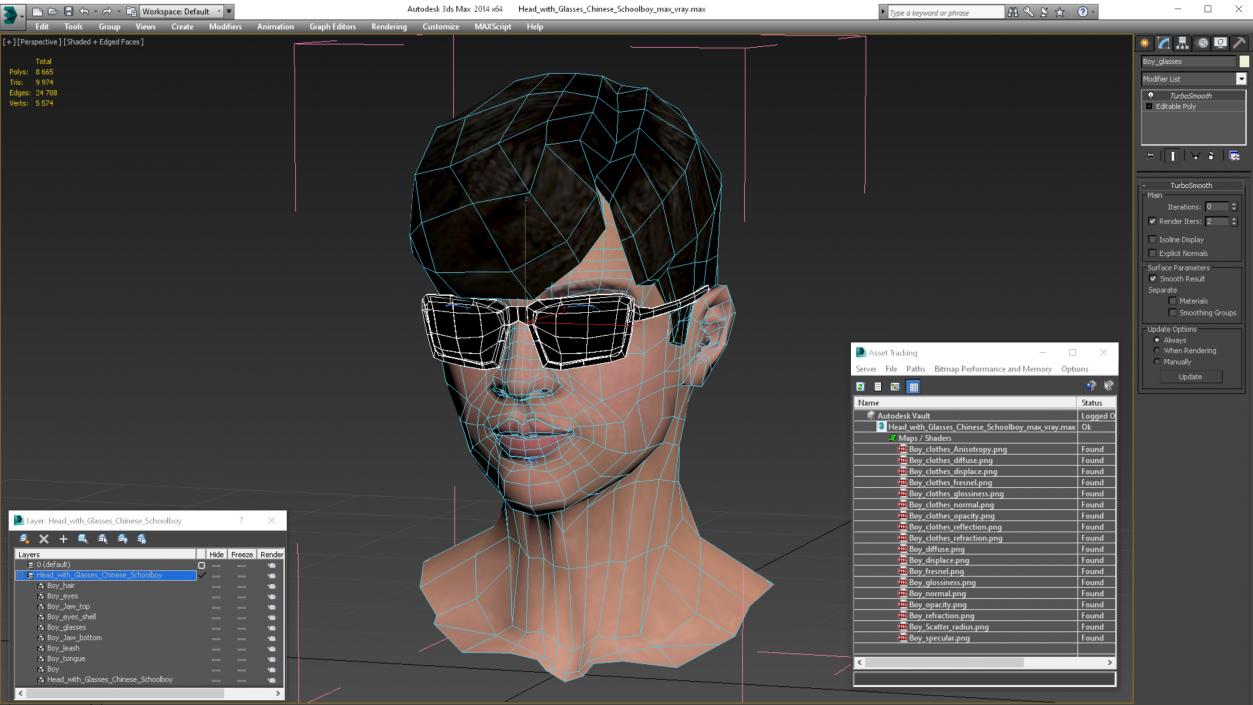 3D model Head with Glasses Chinese Schoolboy