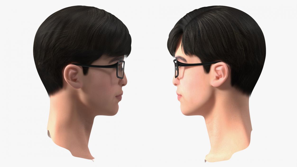 3D model Head with Glasses Chinese Schoolboy