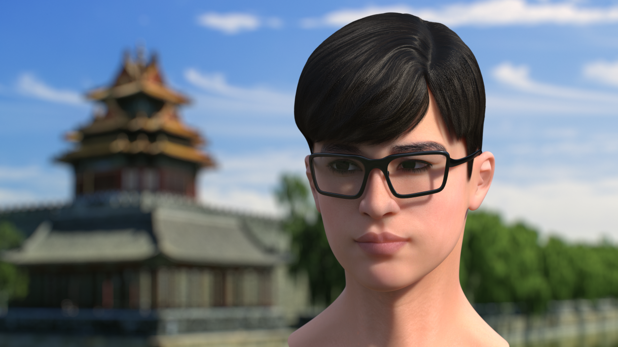 3D model Head with Glasses Chinese Schoolboy