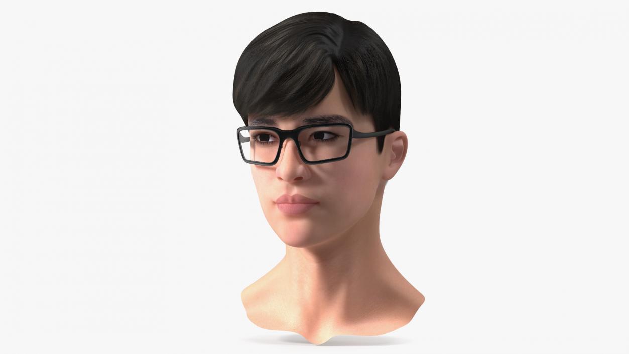 3D model Head with Glasses Chinese Schoolboy