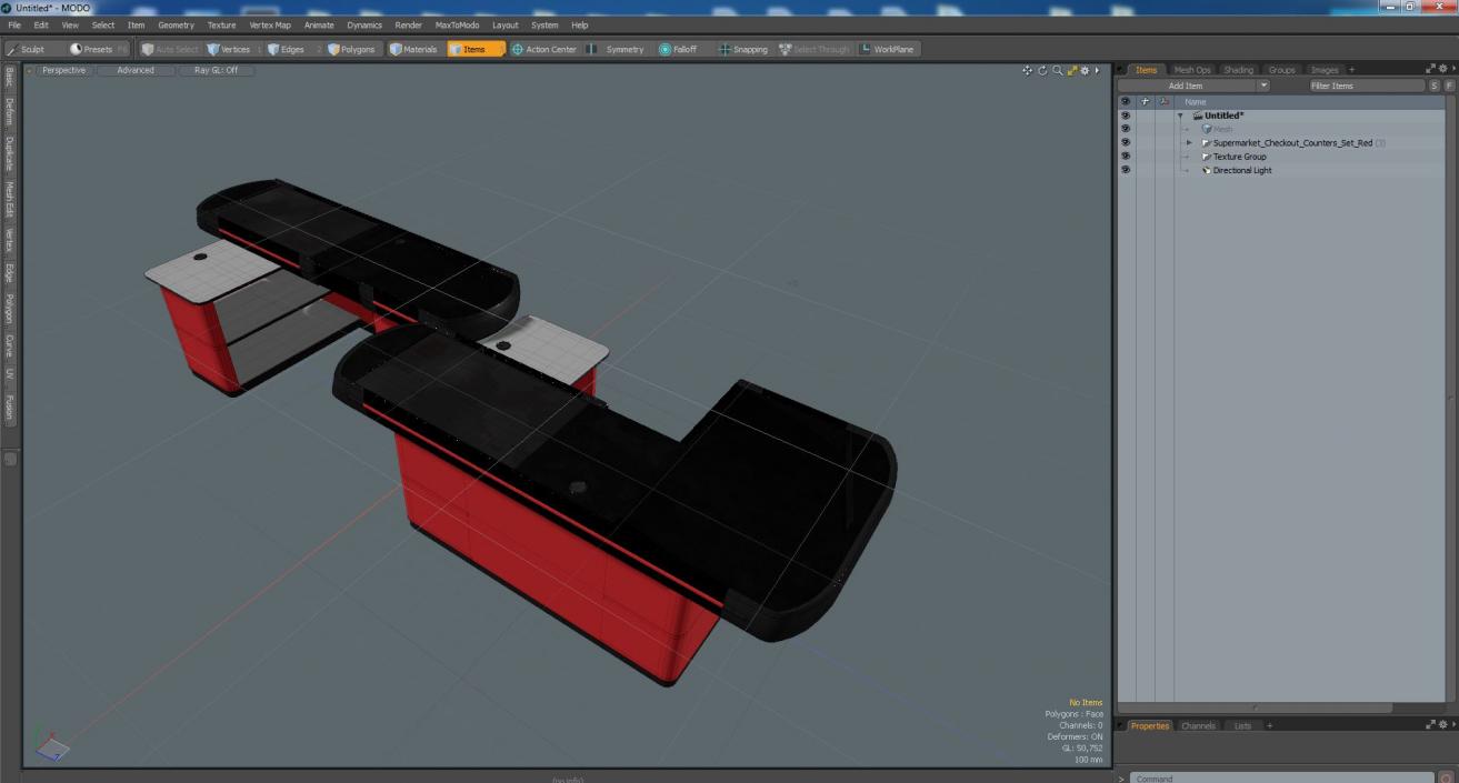 Supermarket Checkout Counters Set Red 3D