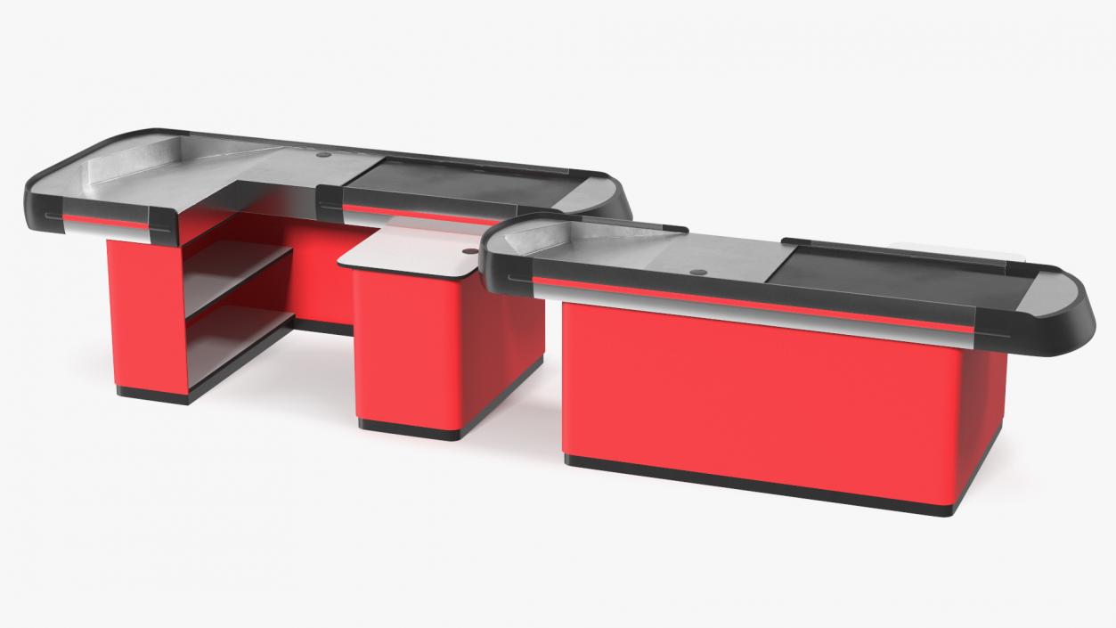 Supermarket Checkout Counters Set Red 3D