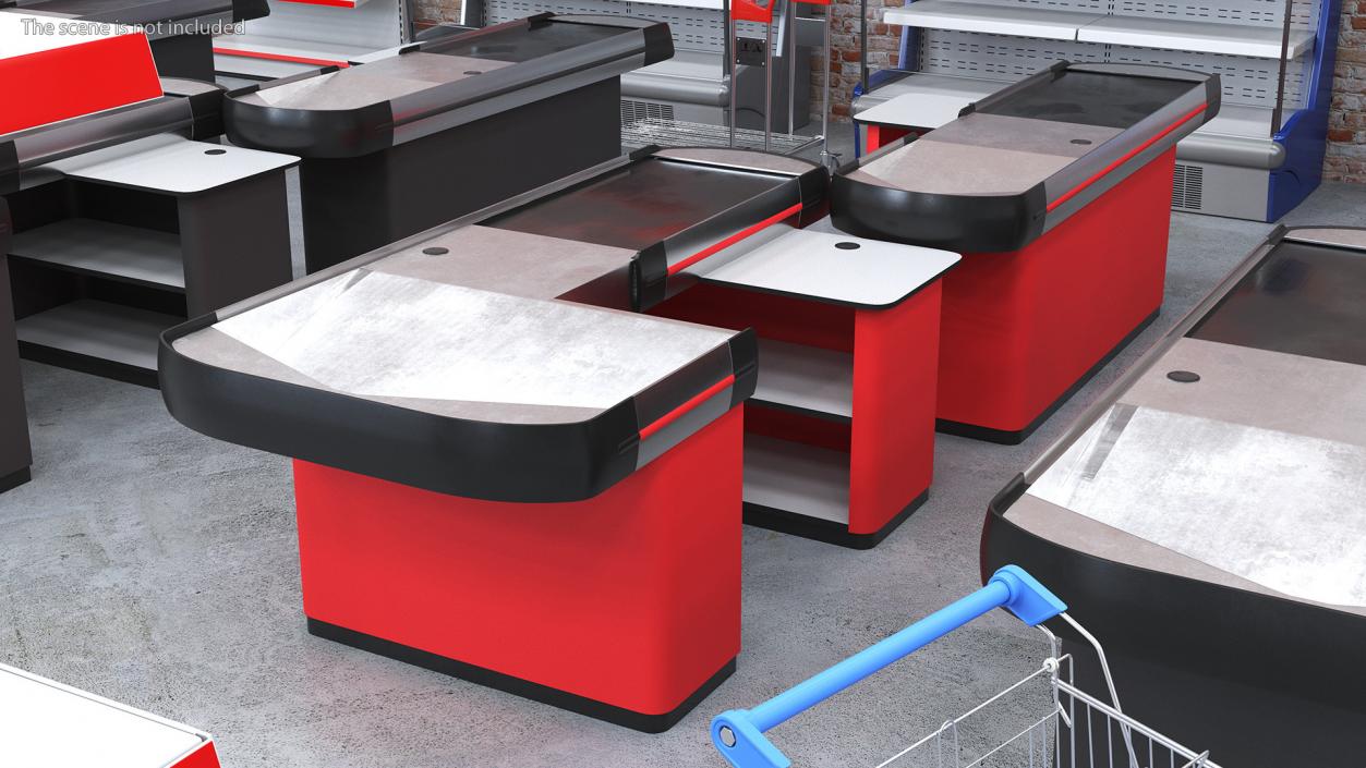 Supermarket Checkout Counters Set Red 3D