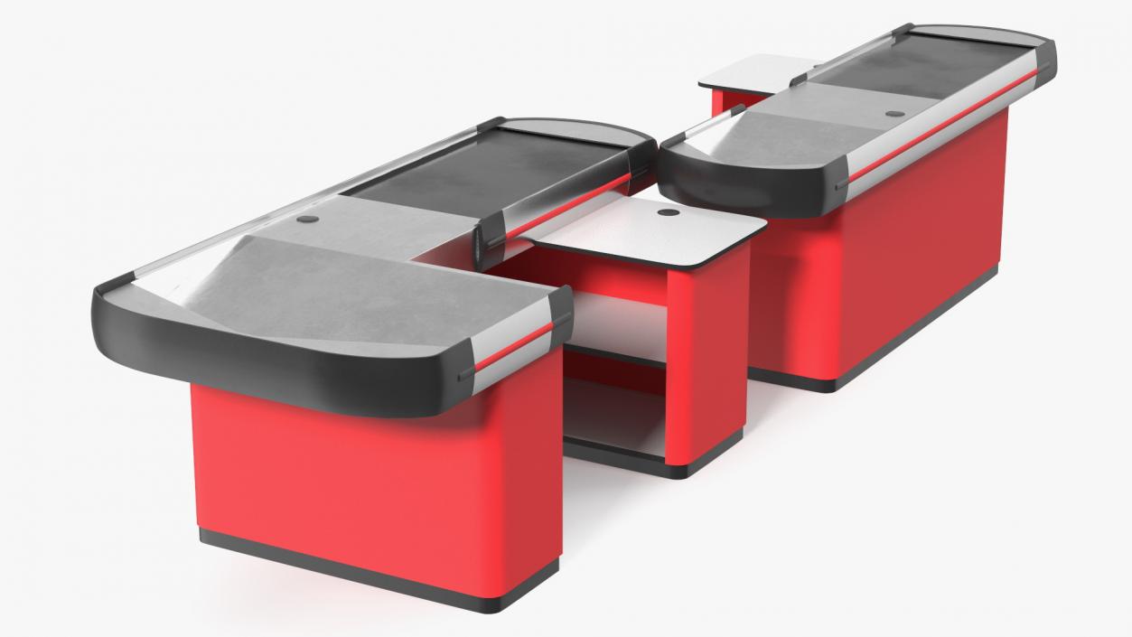 Supermarket Checkout Counters Set Red 3D