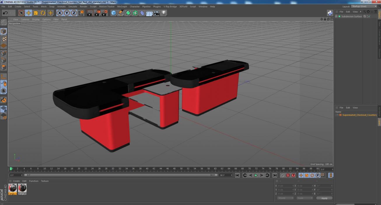 Supermarket Checkout Counters Set Red 3D