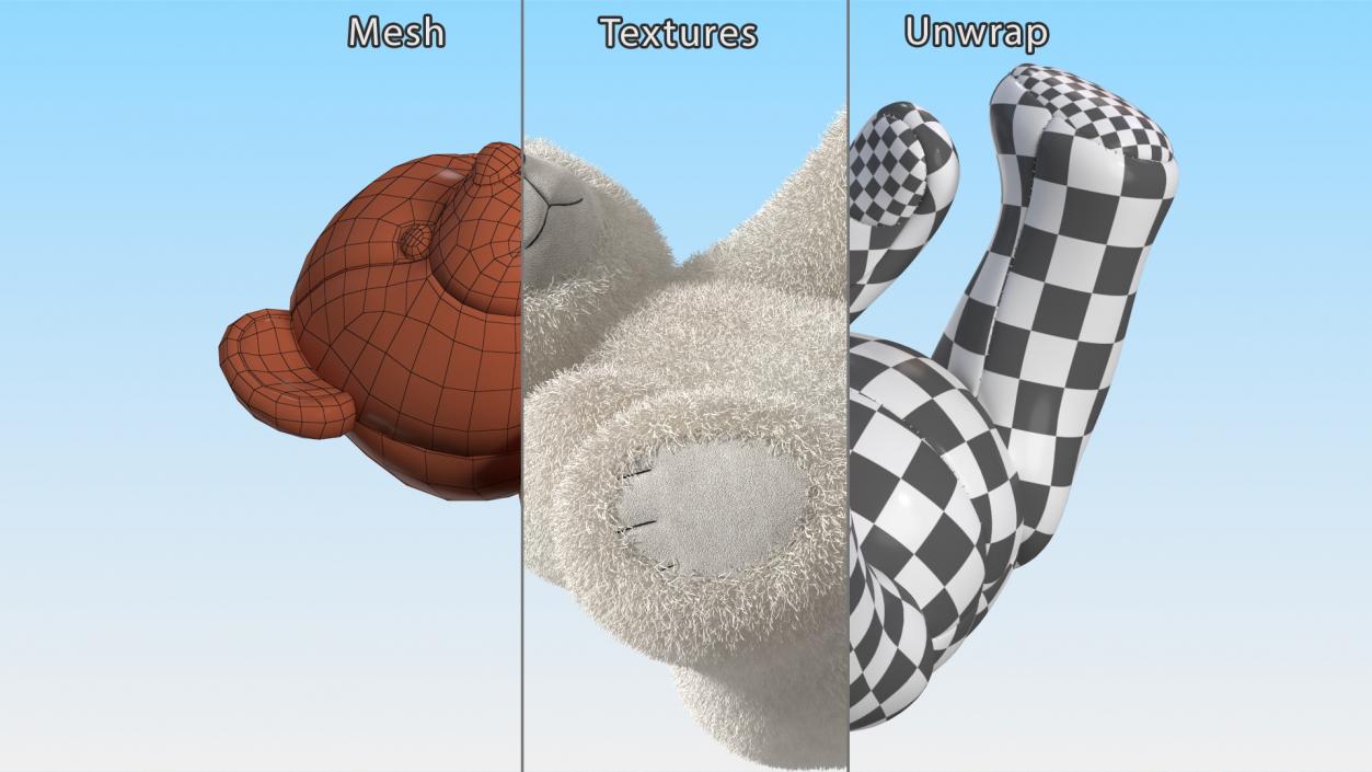 Teddy Bear Light Color Sitting Fur 3D model