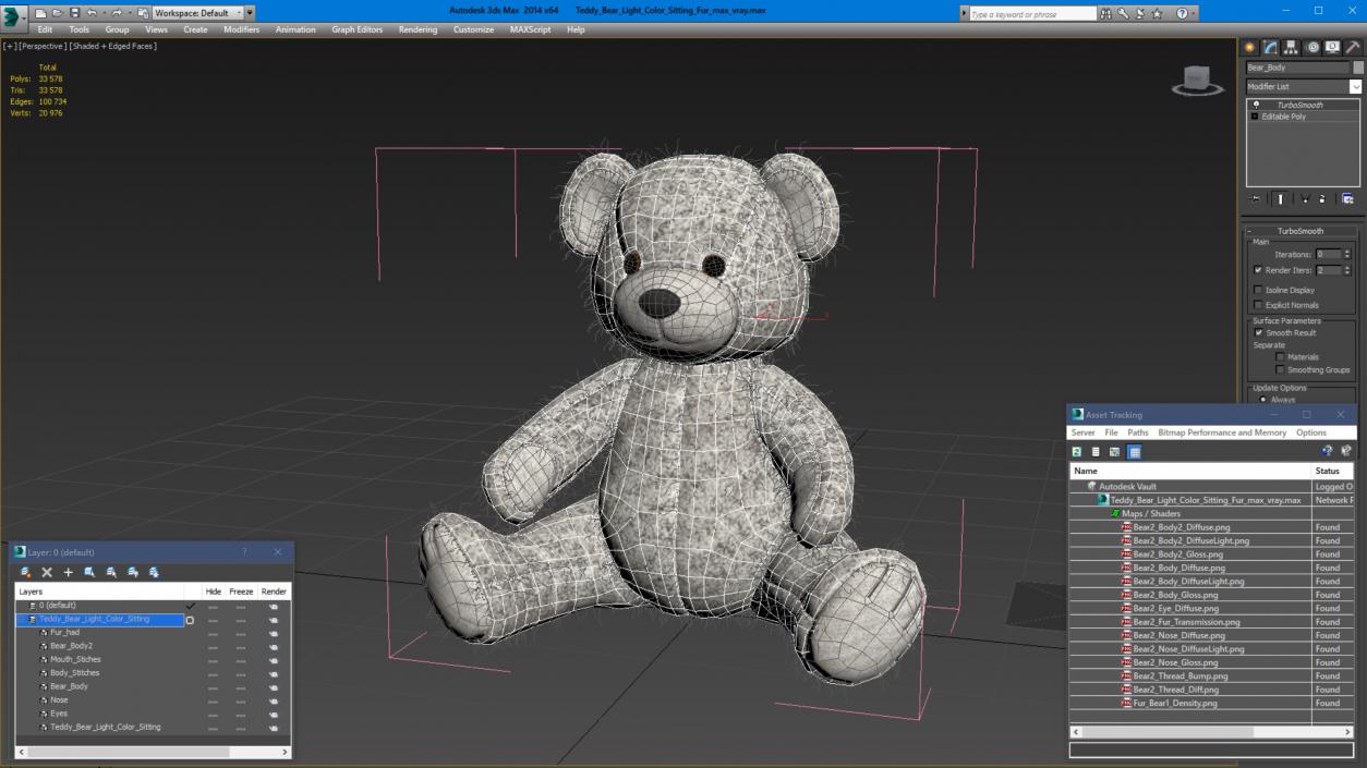 Teddy Bear Light Color Sitting Fur 3D model