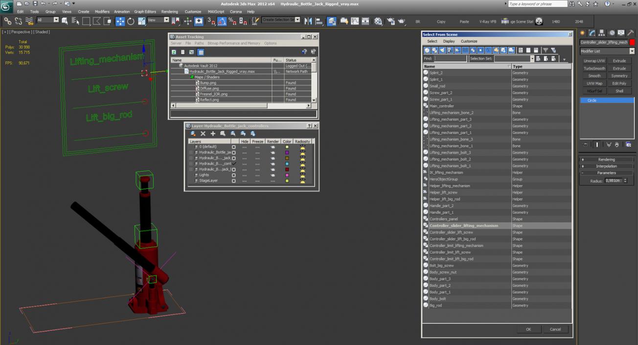 3D Hydraulic Bottle Jack Rigged model