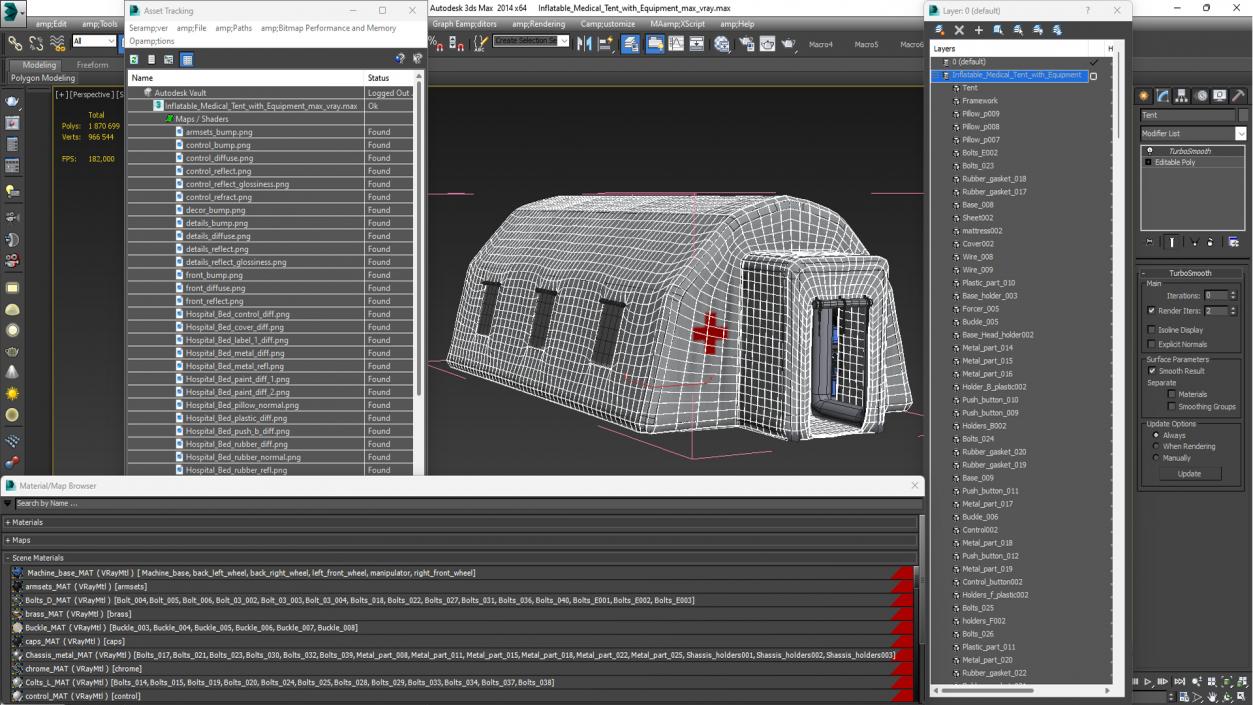 3D Inflatable Medical Tent with Equipment model