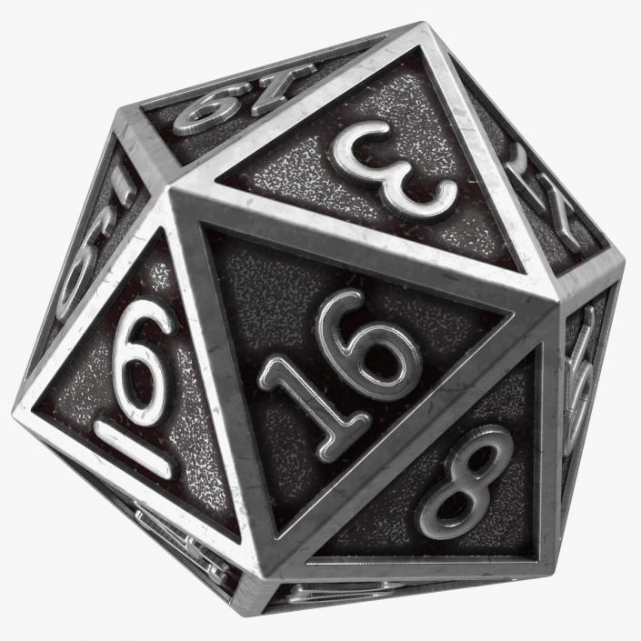 DND D20 Dice Silver 3D model