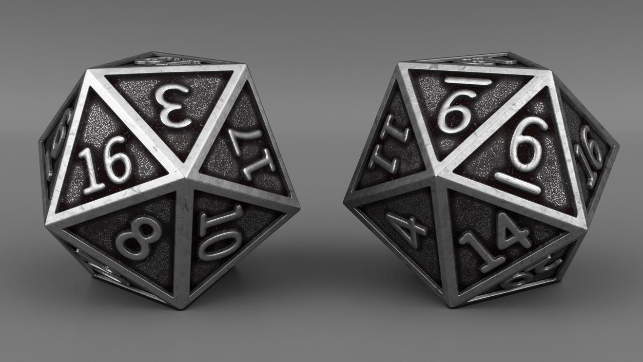 DND D20 Dice Silver 3D model