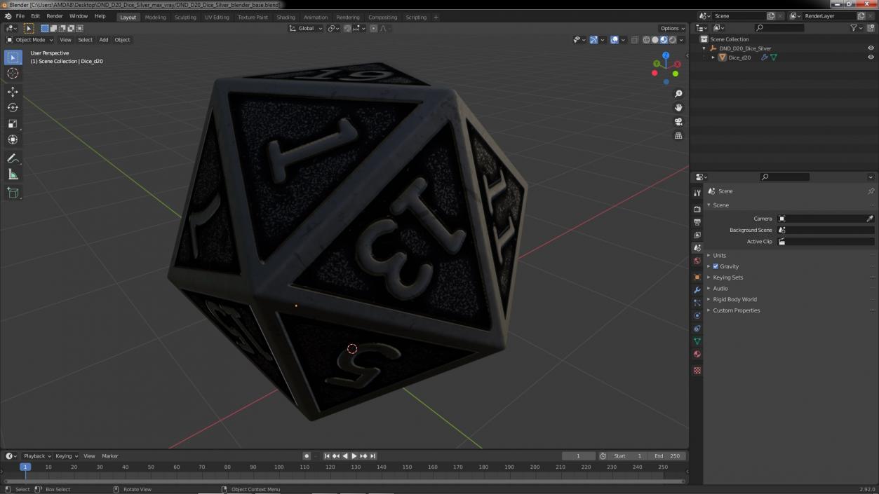 DND D20 Dice Silver 3D model