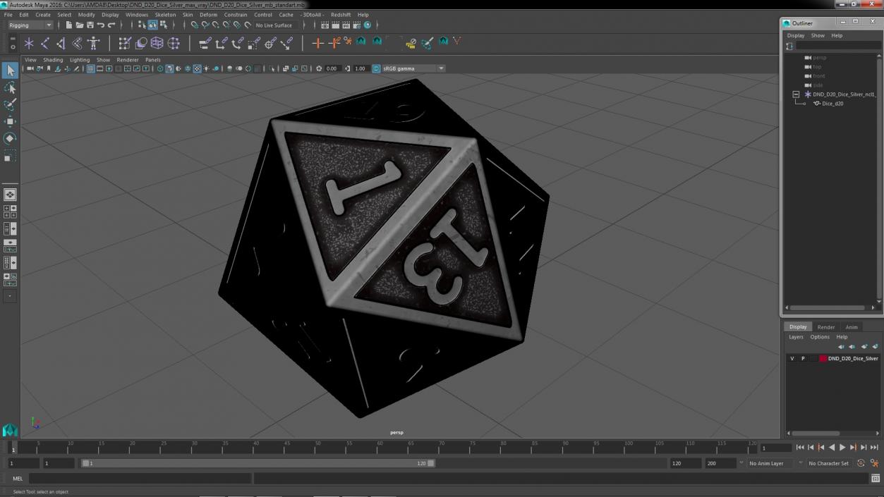 DND D20 Dice Silver 3D model