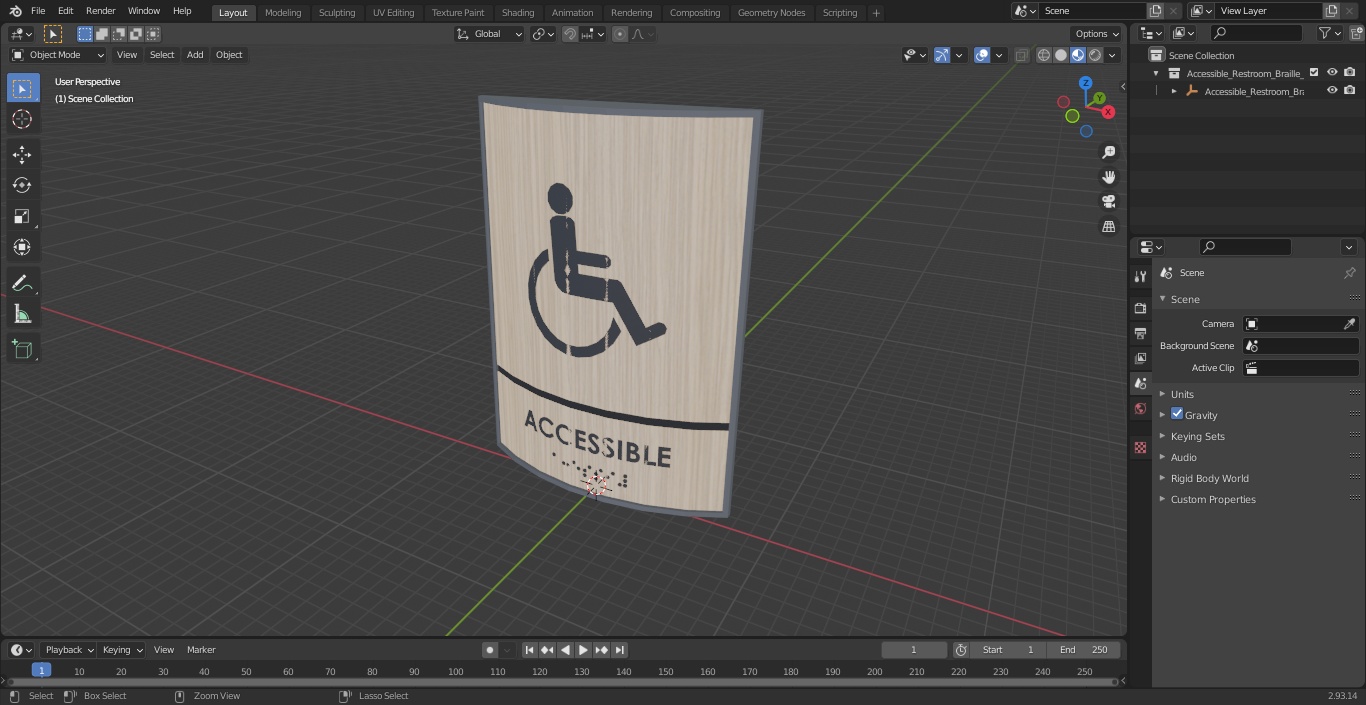 Accessible Restroom Braille Sign 3D