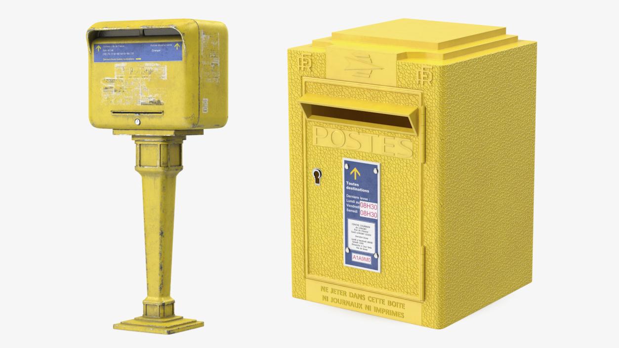 3D French Yellow Mailbox Posts Collection model