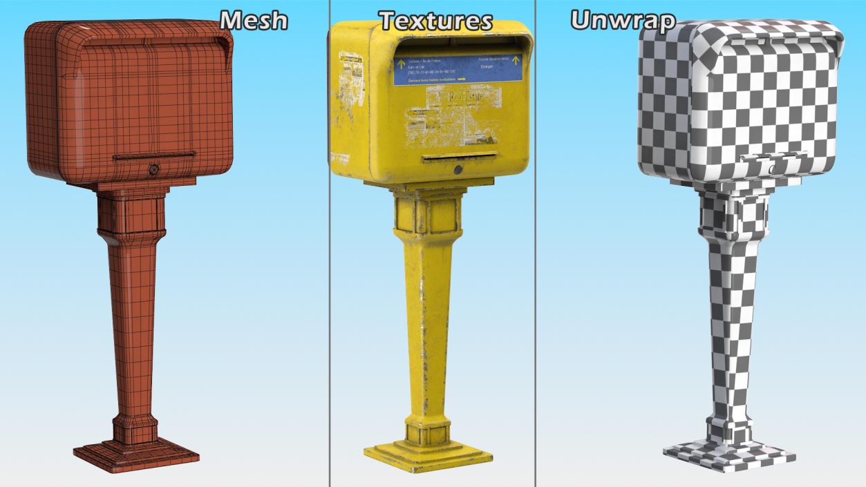 3D French Yellow Mailbox Posts Collection model