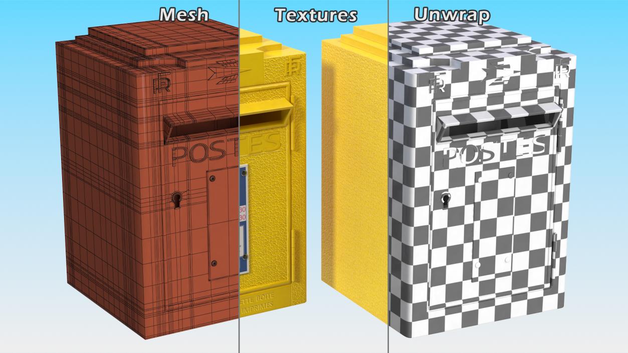 3D French Yellow Mailbox Posts Collection model