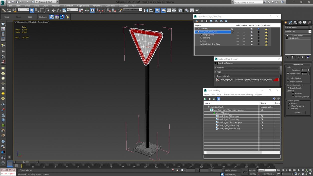 3D Road Sign Give Way model