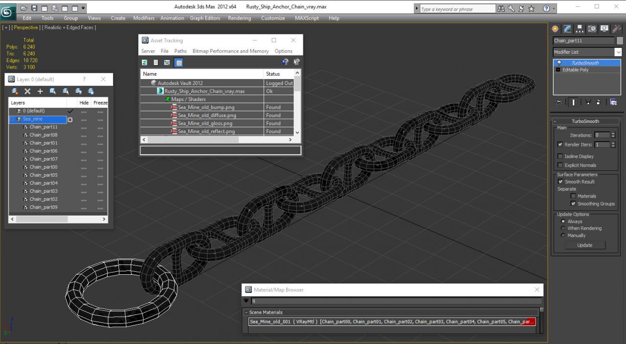 3D Rusty Ship Anchor Chain model