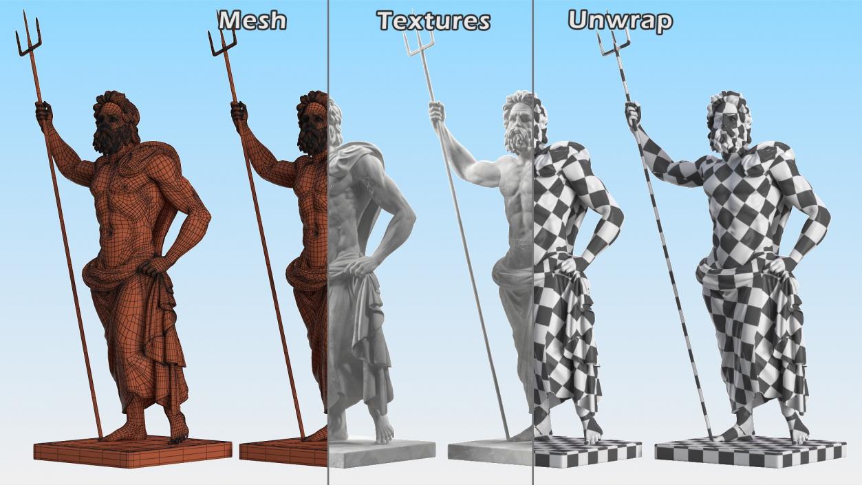 Poseidon Greek God Statue Marble 3D