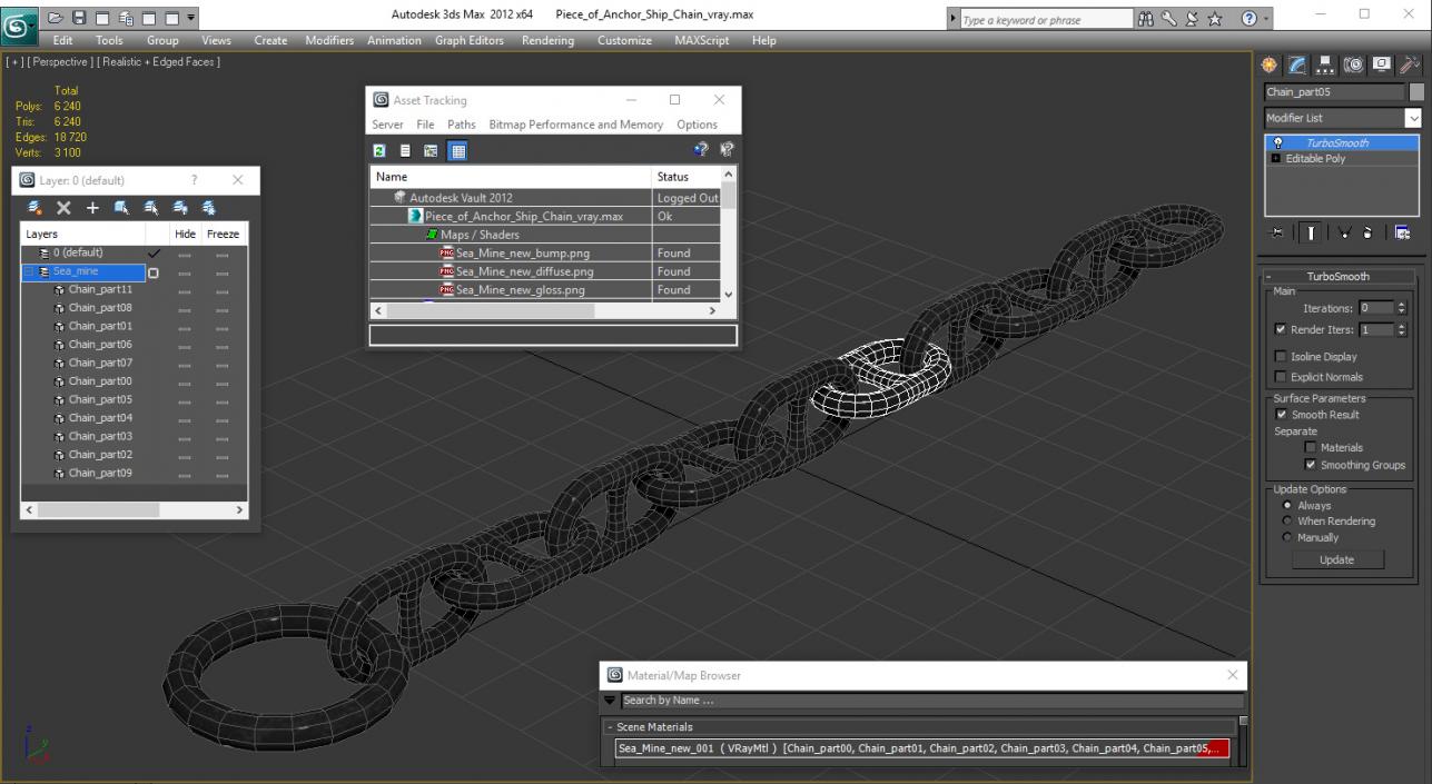 3D Piece of Anchor Ship Chain