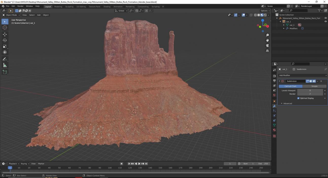 Monument Valley Mitten Buttes Rock Formation 3D model