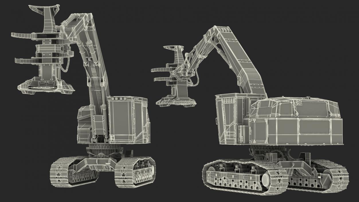 3D Tigercat 855D Tracked Feller Buncher Rigged model