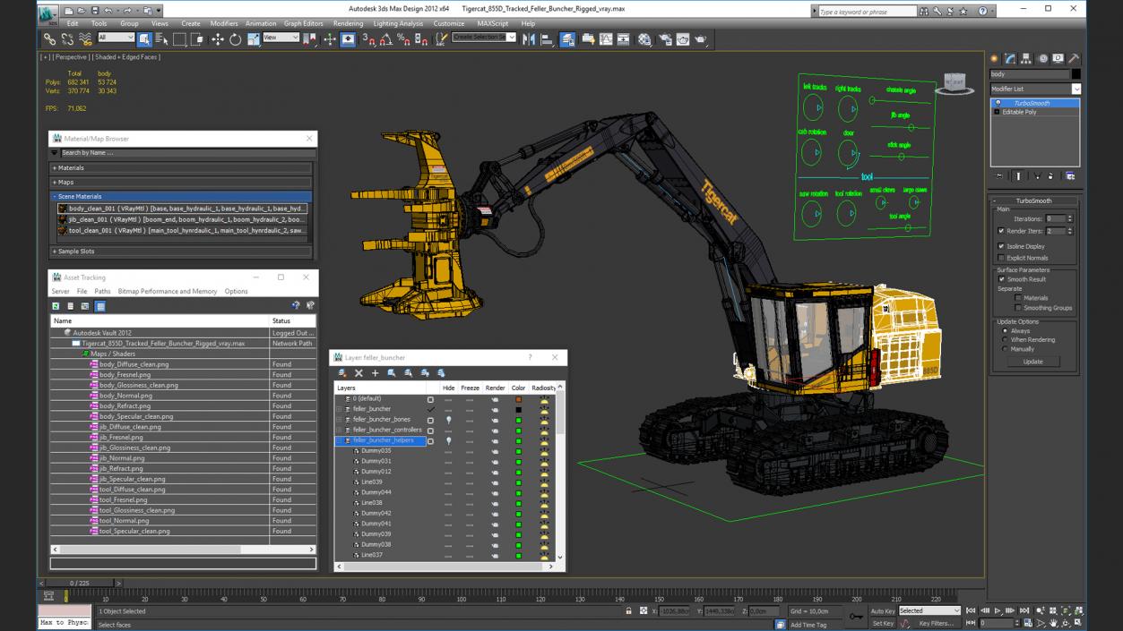 3D Tigercat 855D Tracked Feller Buncher Rigged model