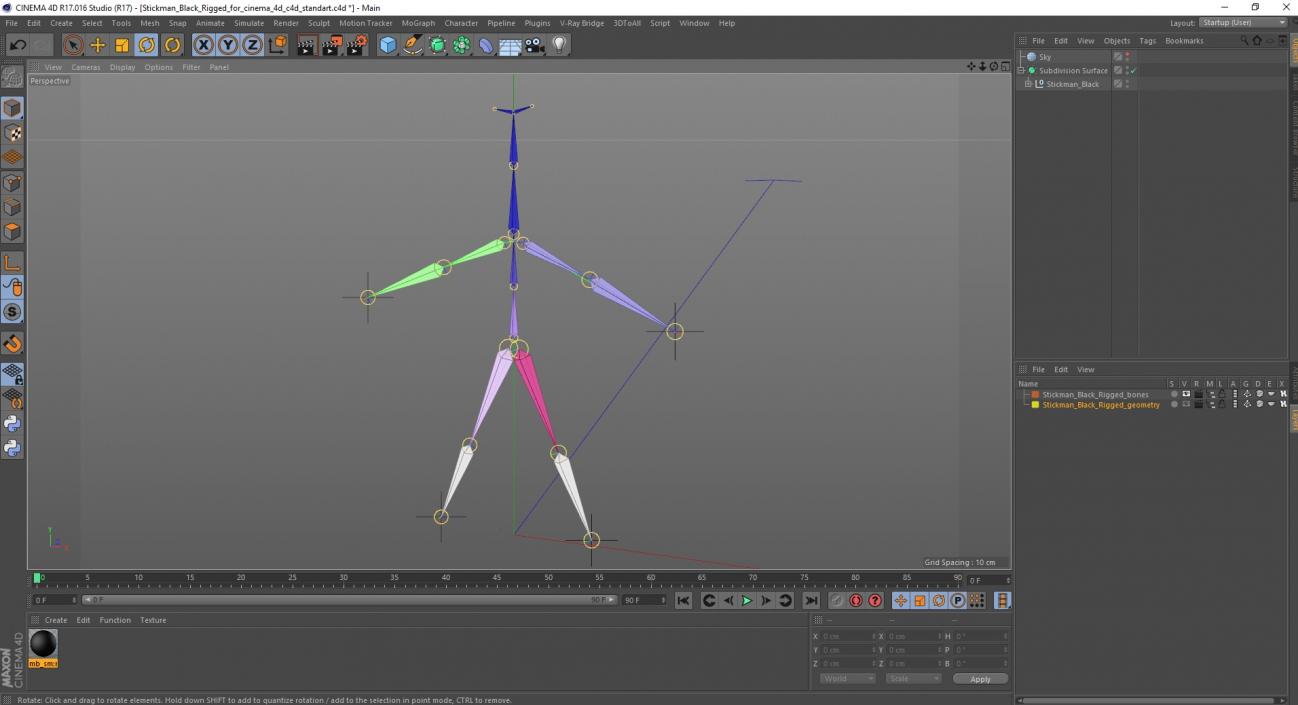 3D model Stickman Black Rigged for Cinema 4D