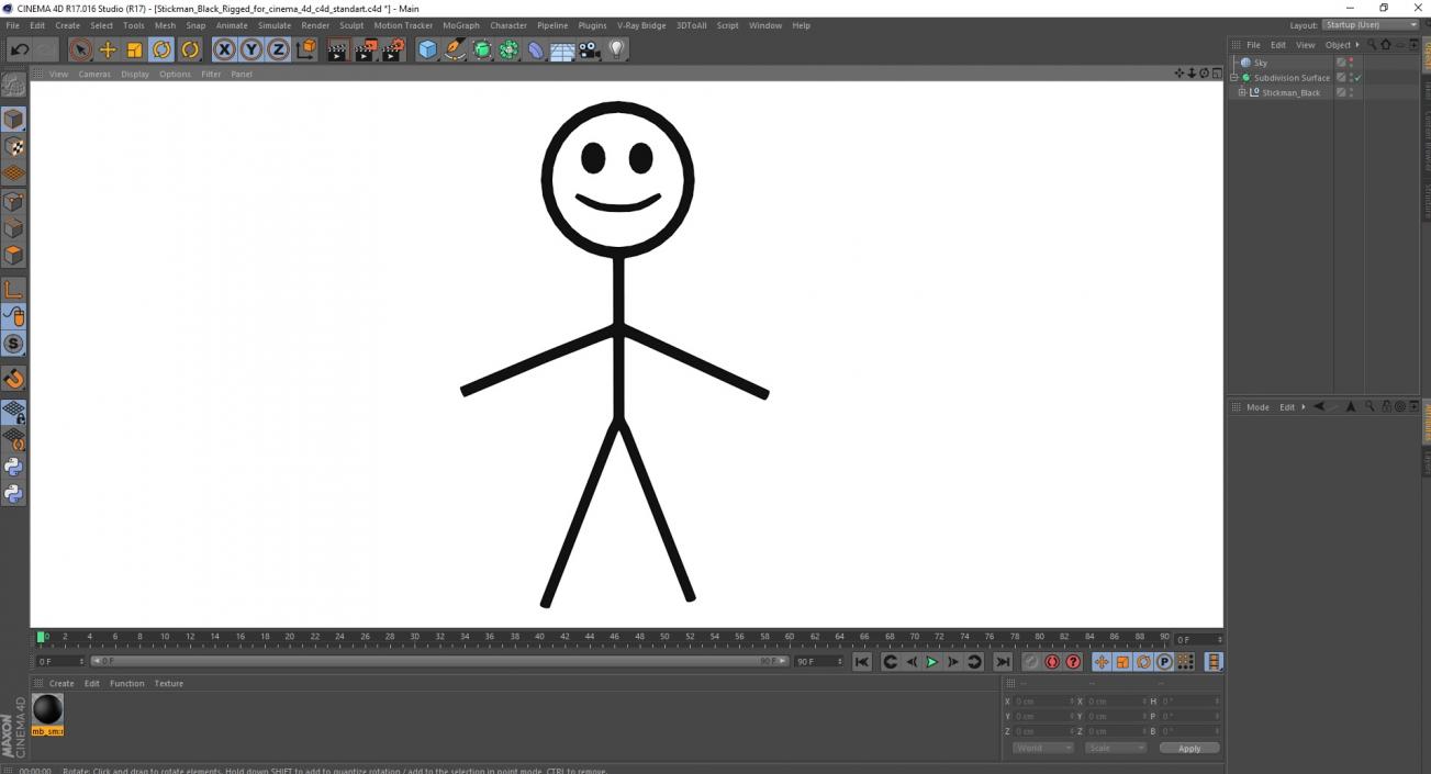 3D model Stickman Black Rigged for Cinema 4D