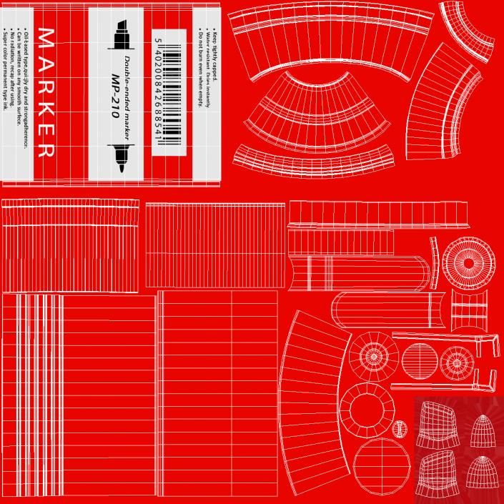 3D Double-Ended Marker Red model